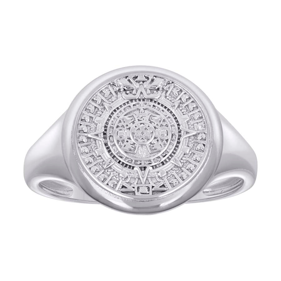 925 Sterling Silver Mens Aztec Calendar Fashion Ring
