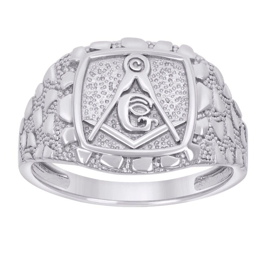 925 Sterling Silver Mens Nugget Masonic Symbol Ring Size 9