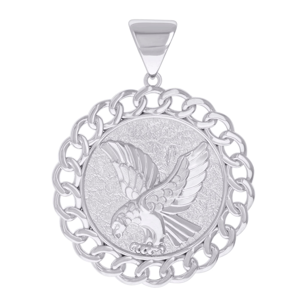 925 Sterling Silver Mens Cuban Border Eagle Bird Wildlife Charm Pendant