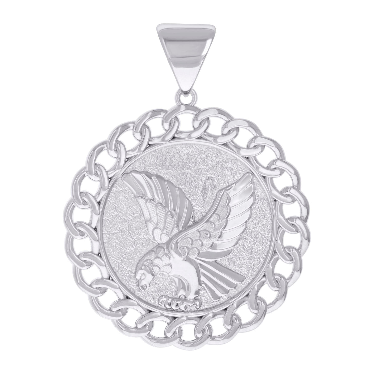 925 Sterling Silver Mens Cuban Border Eagle Bird Wildlife Charm Pendant