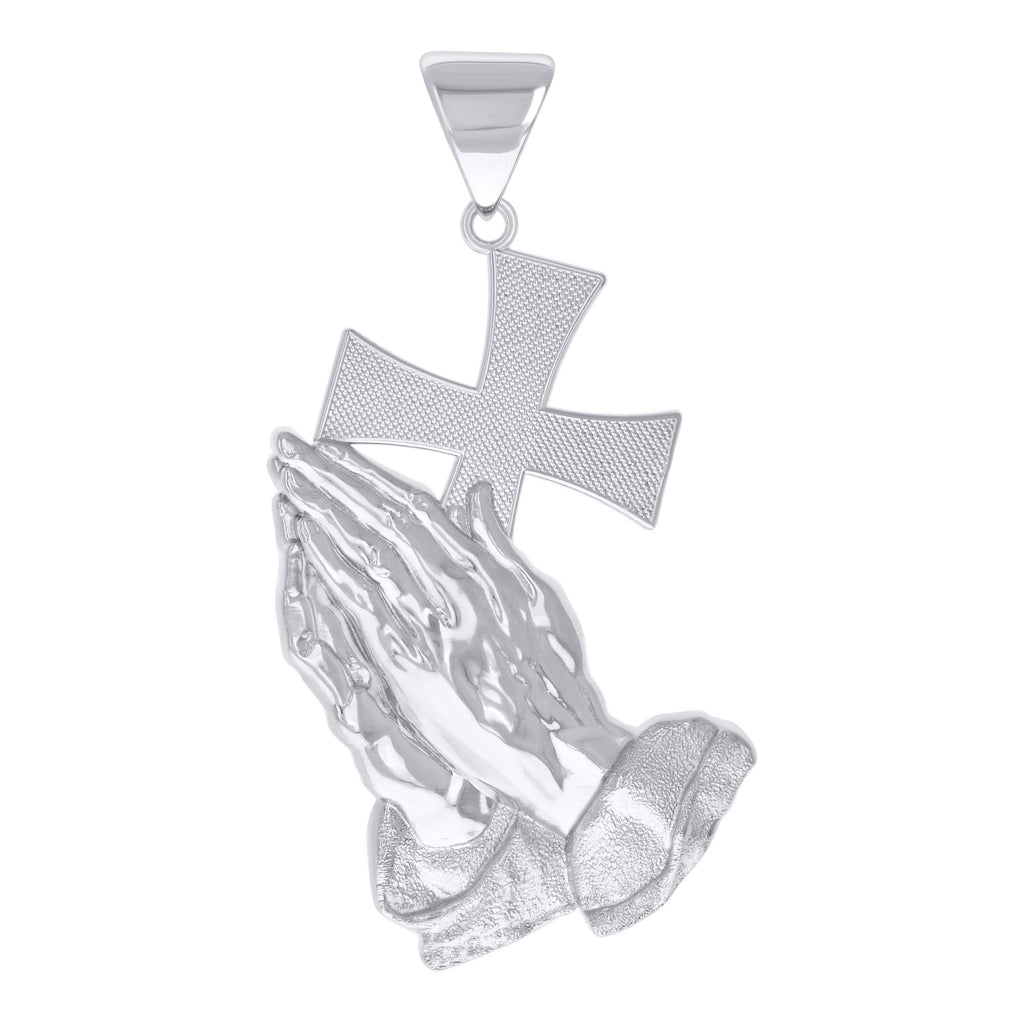 925 Sterling Silver Mens Praying Hands Cross Symbol Religious Charm Pendant