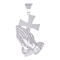 925 Sterling Silver Mens Praying Hands Cross Symbol Religious Charm Pendant