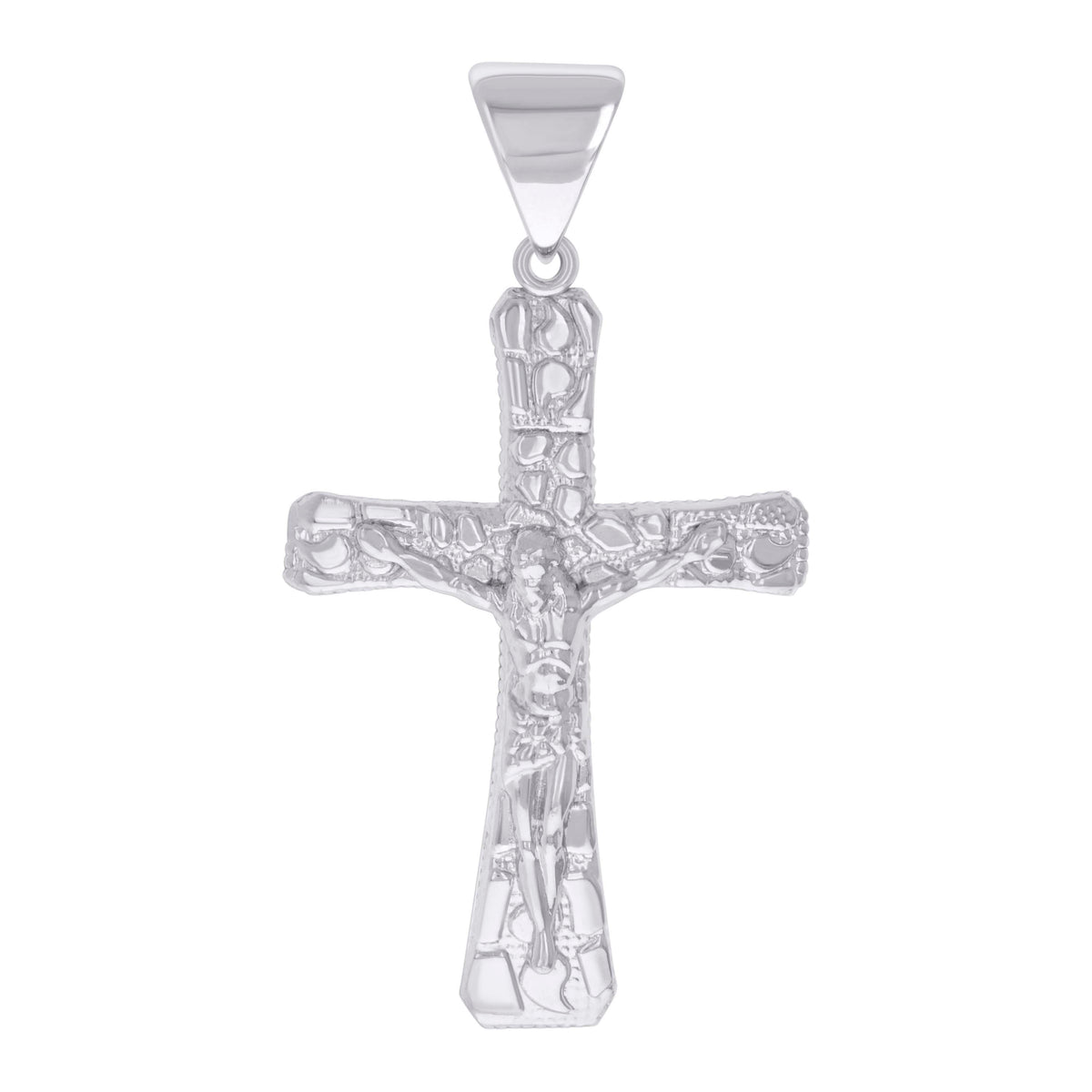 925 Sterling Silver Mens Nugget Crucifix Cross Religious Charm Pendant