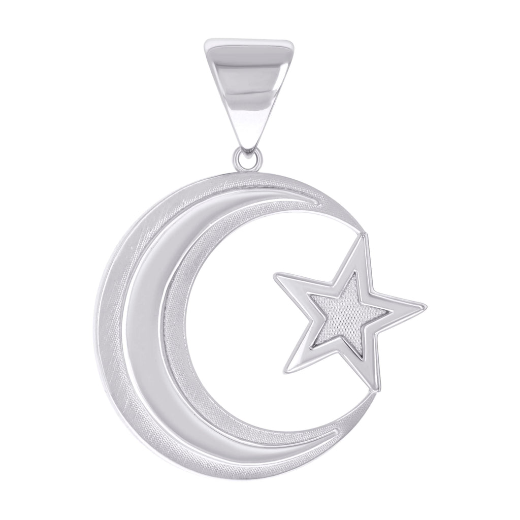 925 Sterling Silver Mens Moon Star Celestial Religious Charm Pendant