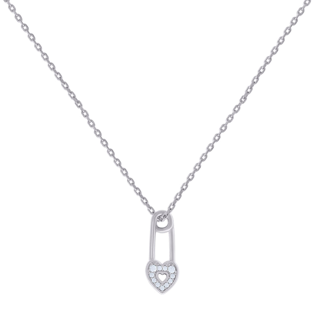 925 Sterling Silver Womens Cubic-Zirconia Heart Lock Charm Necklace Size 16 Inches