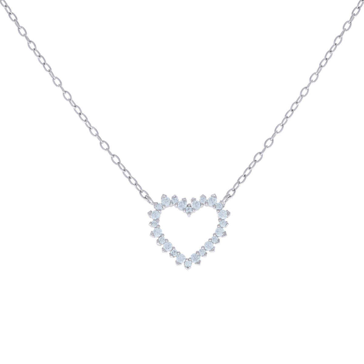 925 Sterling Silver Womens Cubic-Zirconia Love Heart Charm Necklace Size 16 Inches