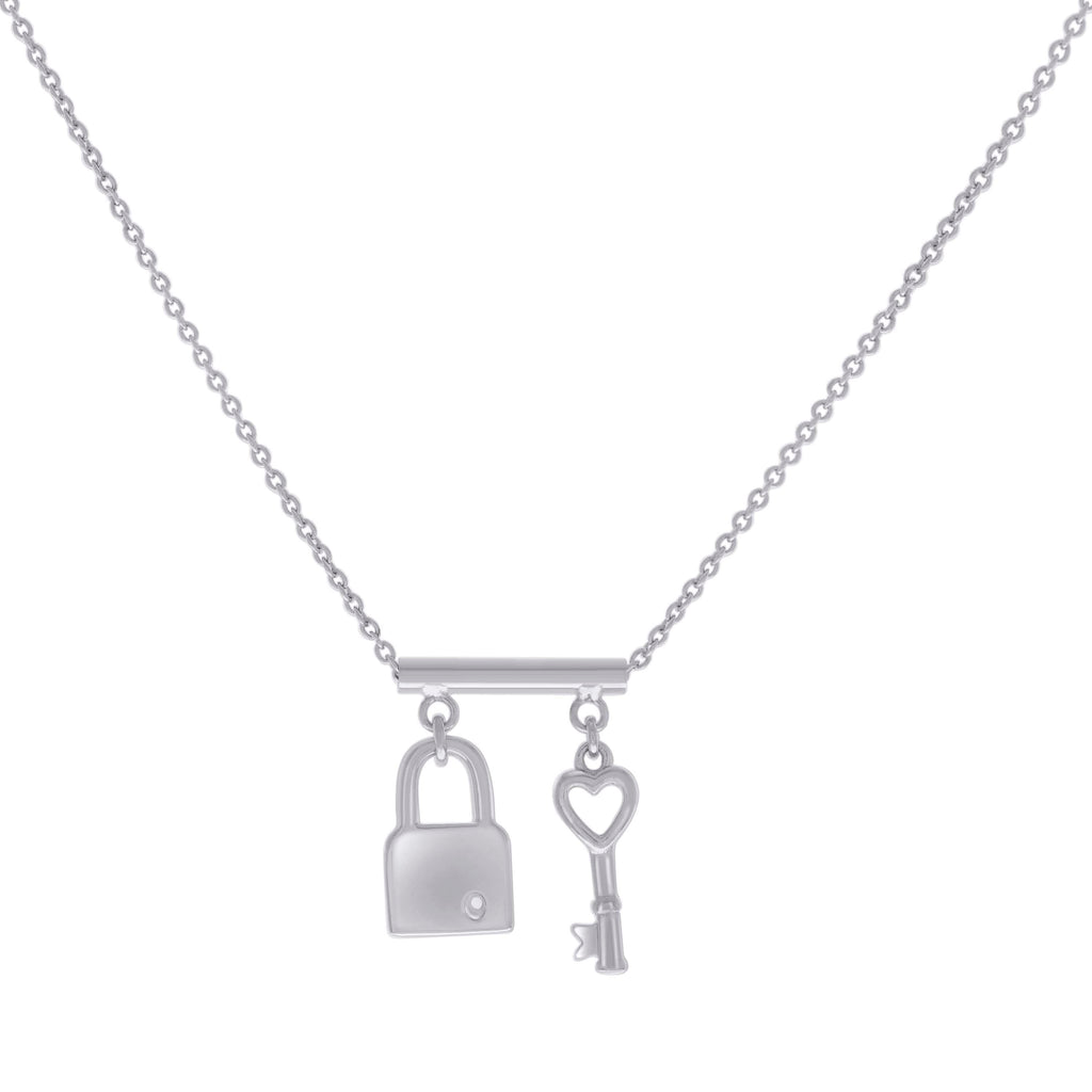 925 Sterling Silver Womens Lock & Key Charm Necklace Size 16 Inches
