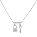 925 Sterling Silver Womens Lock & Key Charm Necklace Size 16 Inches