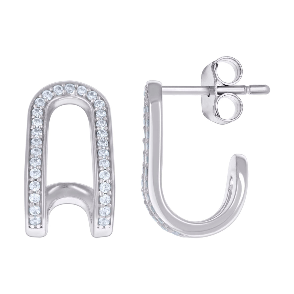 925 Sterling Silver Womens Cubic-Zirconia J-Shaped Stud Earrings