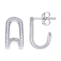 925 Sterling Silver Womens Cubic-Zirconia J-Shaped Stud Earrings