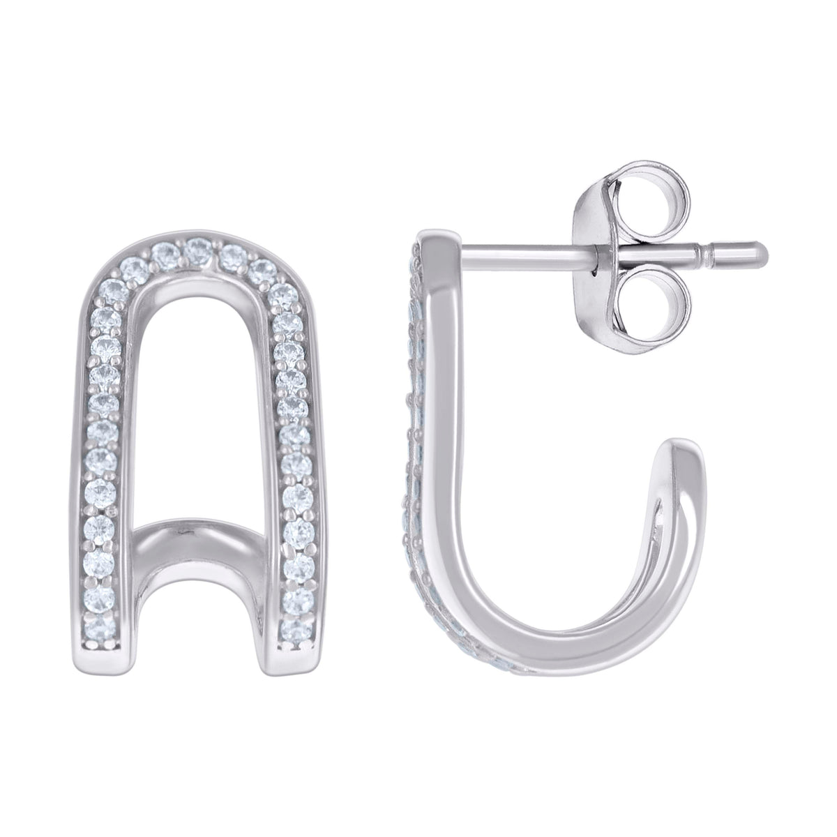 925 Sterling Silver Womens Cubic-Zirconia J-Shaped Stud Earrings