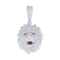925 Sterling Silver Mens 2.81ct Moissanite With Red Cubic-Zirconia Leo/Lion Head Zodiac Sign/Wildlife Charm Pendant