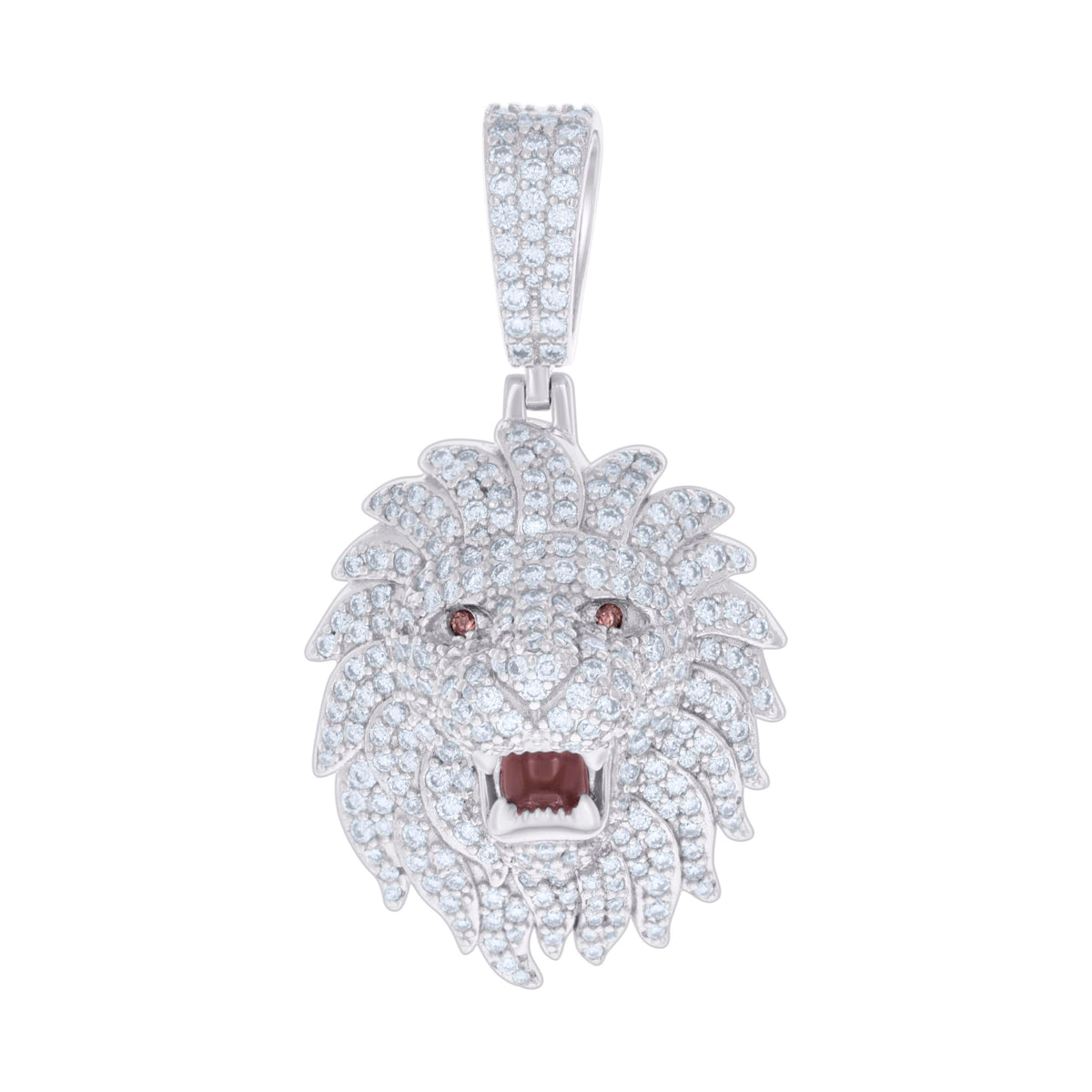925 Sterling Silver Mens 2.81ct Moissanite With Red Cubic-Zirconia Leo/Lion Head Zodiac Sign/Wildlife Charm Pendant