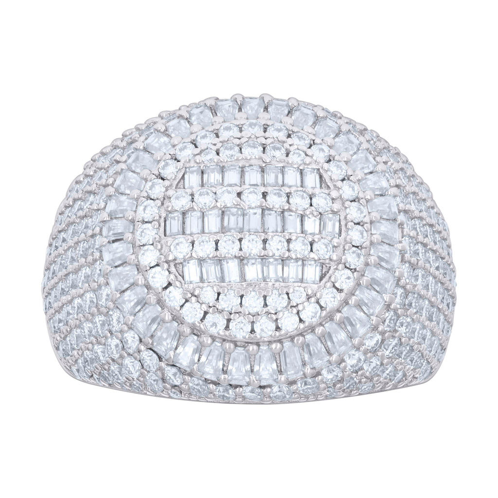 925 Sterling Silver Mens 1.65ct Baguette 2.93ct Round Moissanite Fashion Ring Size 10