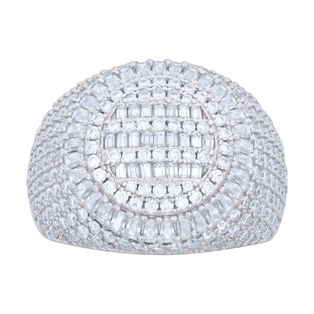 925 Sterling Silver Mens 1.65ct Baguette 2.93ct Round Moissanite Fashion Ring Size 10