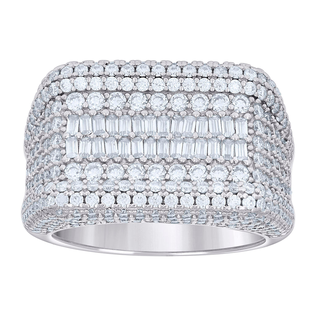 925 Sterling Silver Mens 0.79ct Baguette 3.83ct Round Moissanite Fashion Ring Size 10