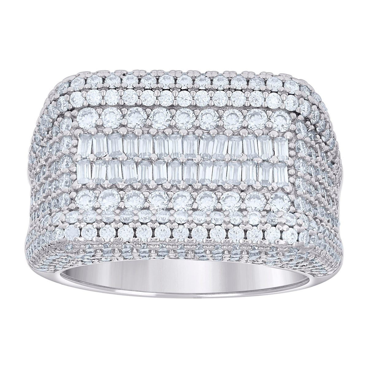 925 Sterling Silver Mens 0.79ct Baguette 3.83ct Round Moissanite Fashion Ring Size 10