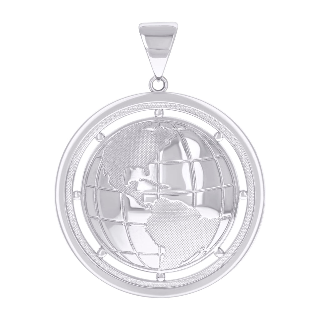 925 Sterling Silver Mens Globe Charm Pendant