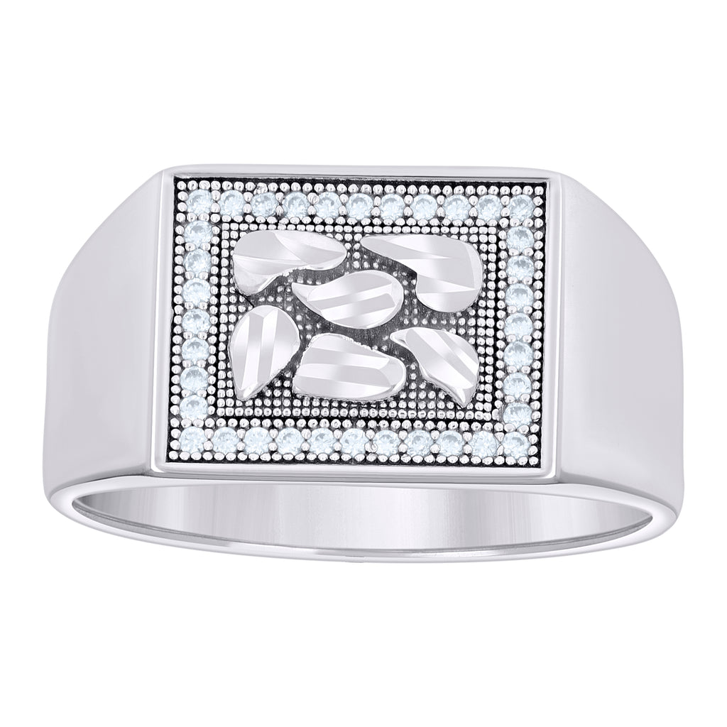925 Sterling Silver Mens Cubic-Zirconia Nugget Square Head Fashion Ring Size 13