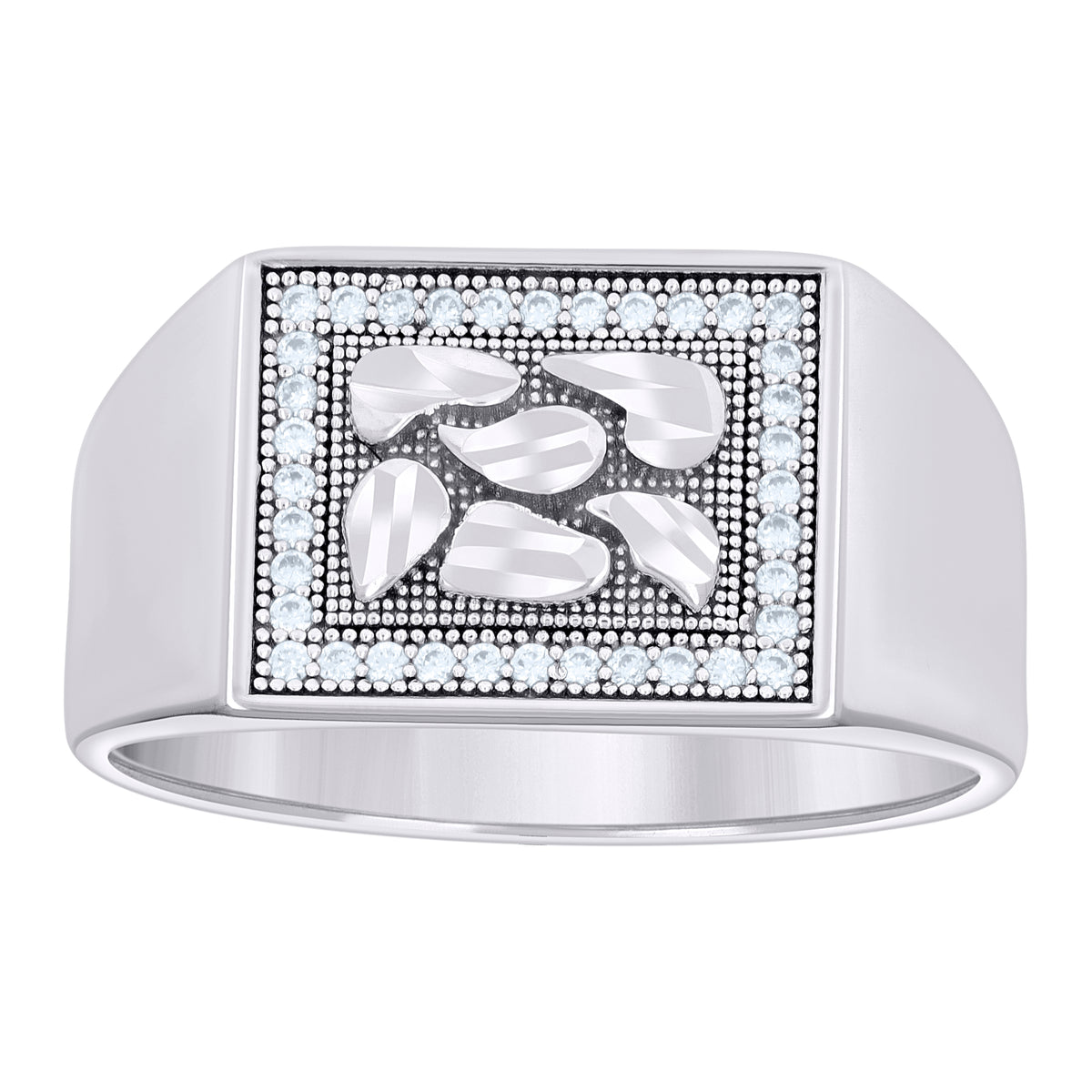 925 Sterling Silver Mens Cubic-Zirconia Nugget Square Head Fashion Ring Size 12
