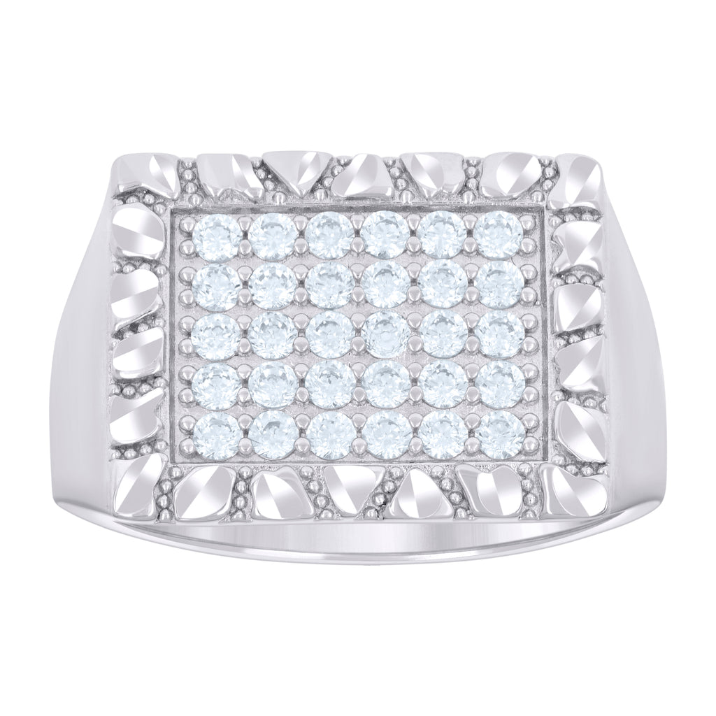 925 Sterling Silver Mens Cubic-Zirconia Square Head Fashion Ring