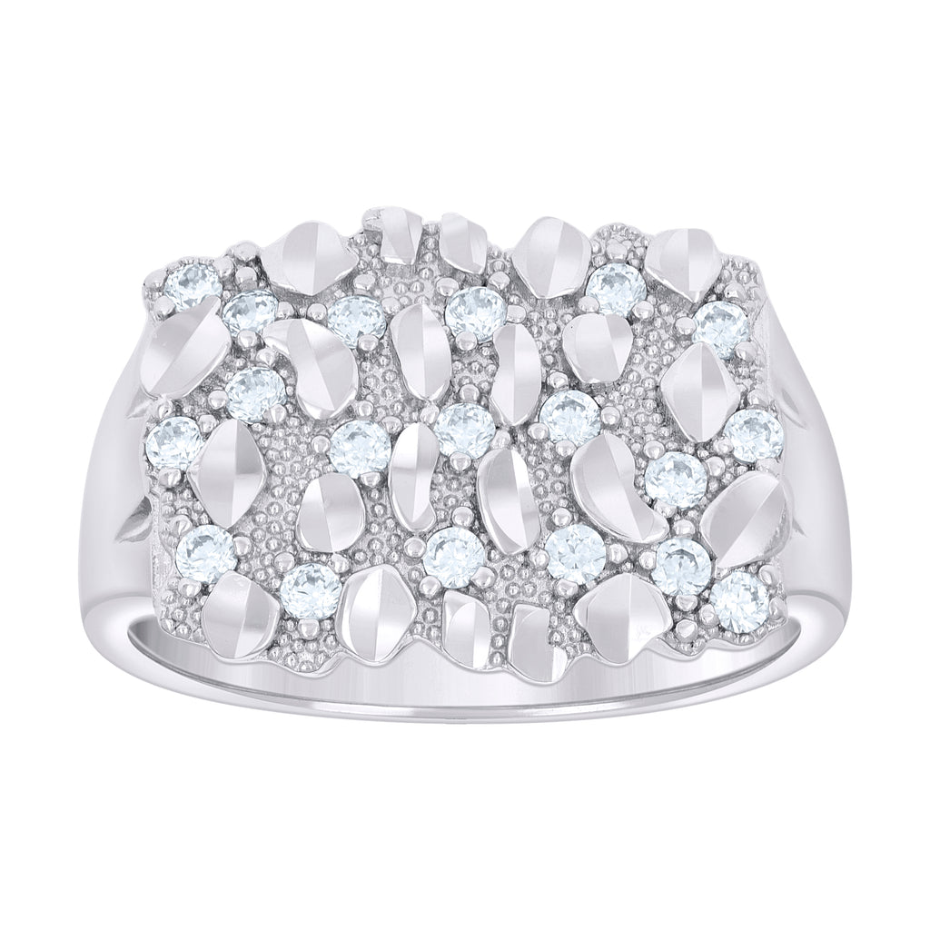 925 Sterling Silver Mens Cubic-Zirconia Nugget Fashion Ring