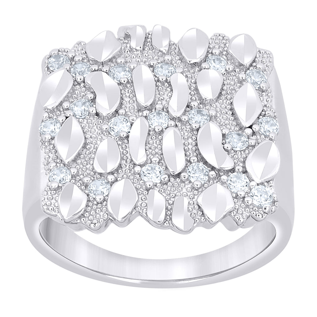 925 Sterling Silver Mens Cubic-Zirconia Nugget Fashion Ring Size 13