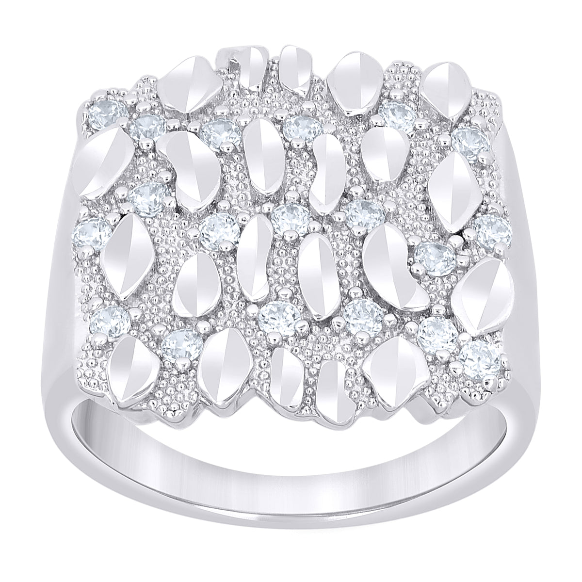 925 Sterling Silver Mens Cubic-Zirconia Nugget Fashion Ring Size 9