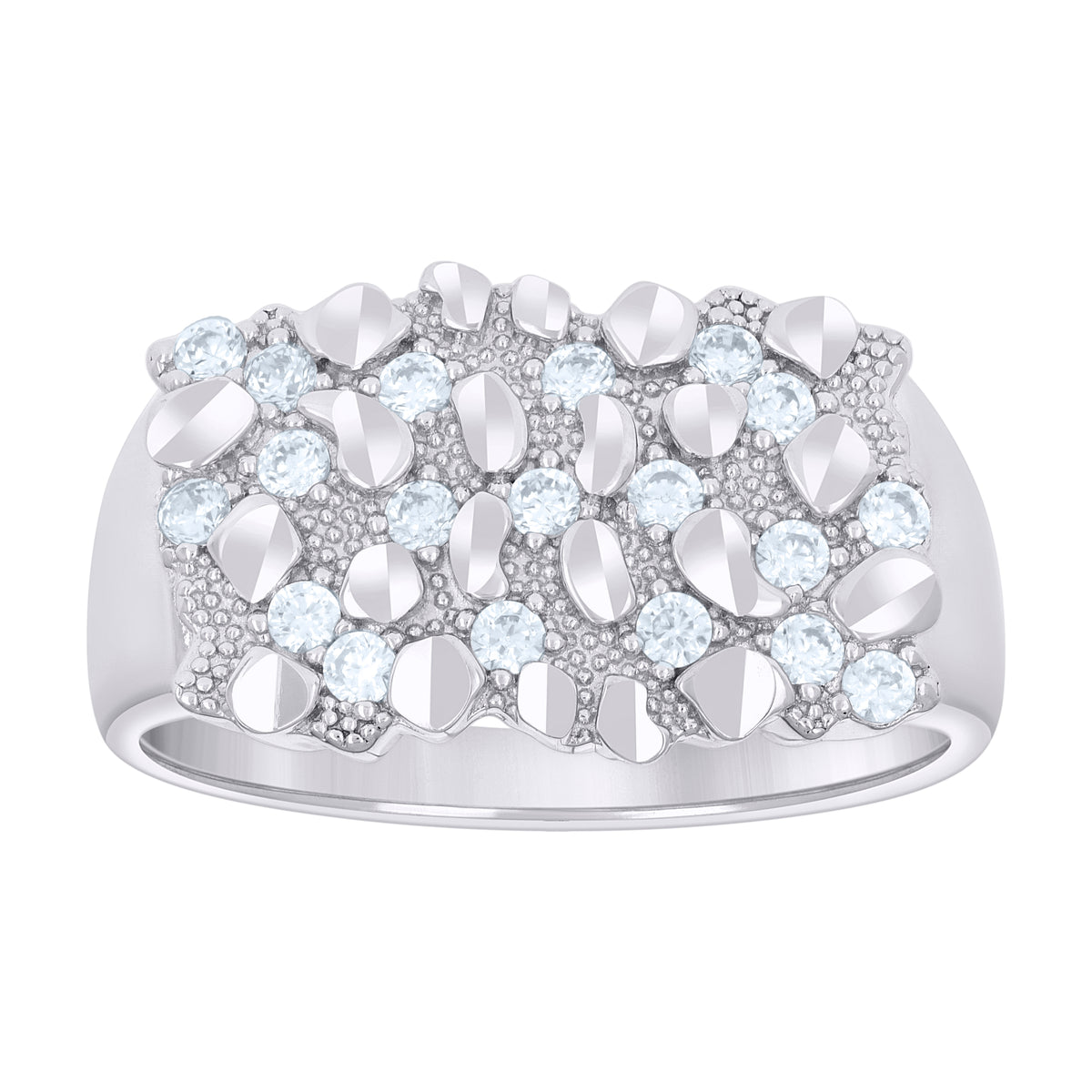 925 Sterling Silver Mens Cubic-Zirconia Nugget Fashion Ring Size 13