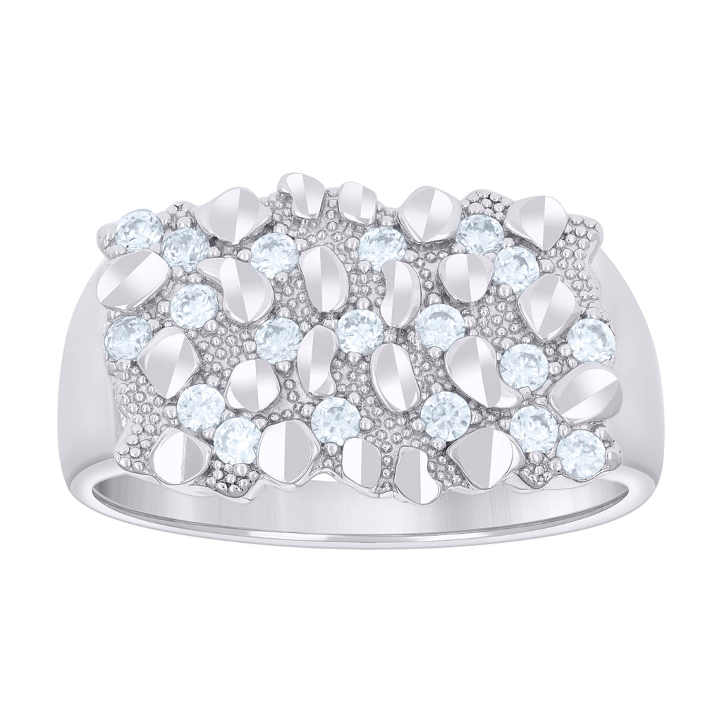 925 Sterling Silver Mens Cubic-Zirconia Nugget Fashion Ring
