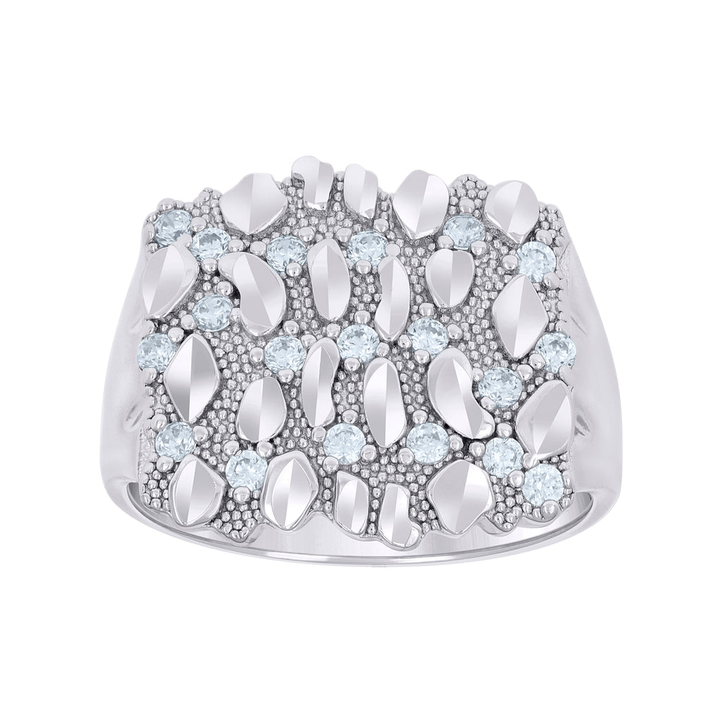 925 Sterling Silver Mens Cubic-Zirconia Nugget Fashion Ring