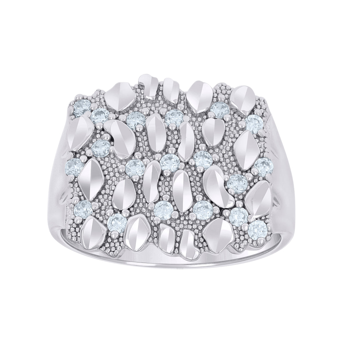 925 Sterling Silver Mens Cubic-Zirconia Nugget Fashion Ring