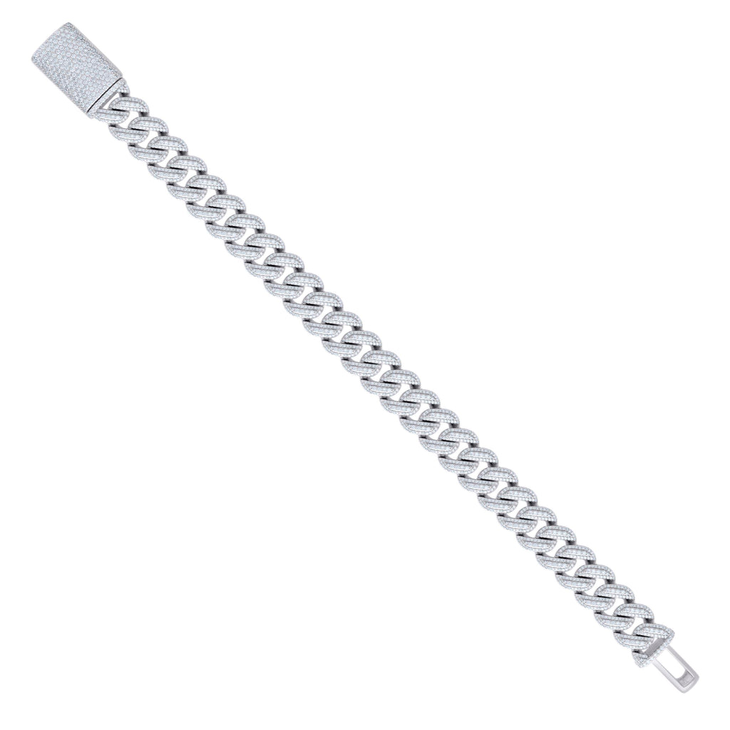 925 Sterling Silver 11.00ct Moissanite Miami Cuban Chain Bracelet 12mm 8.5 Inches