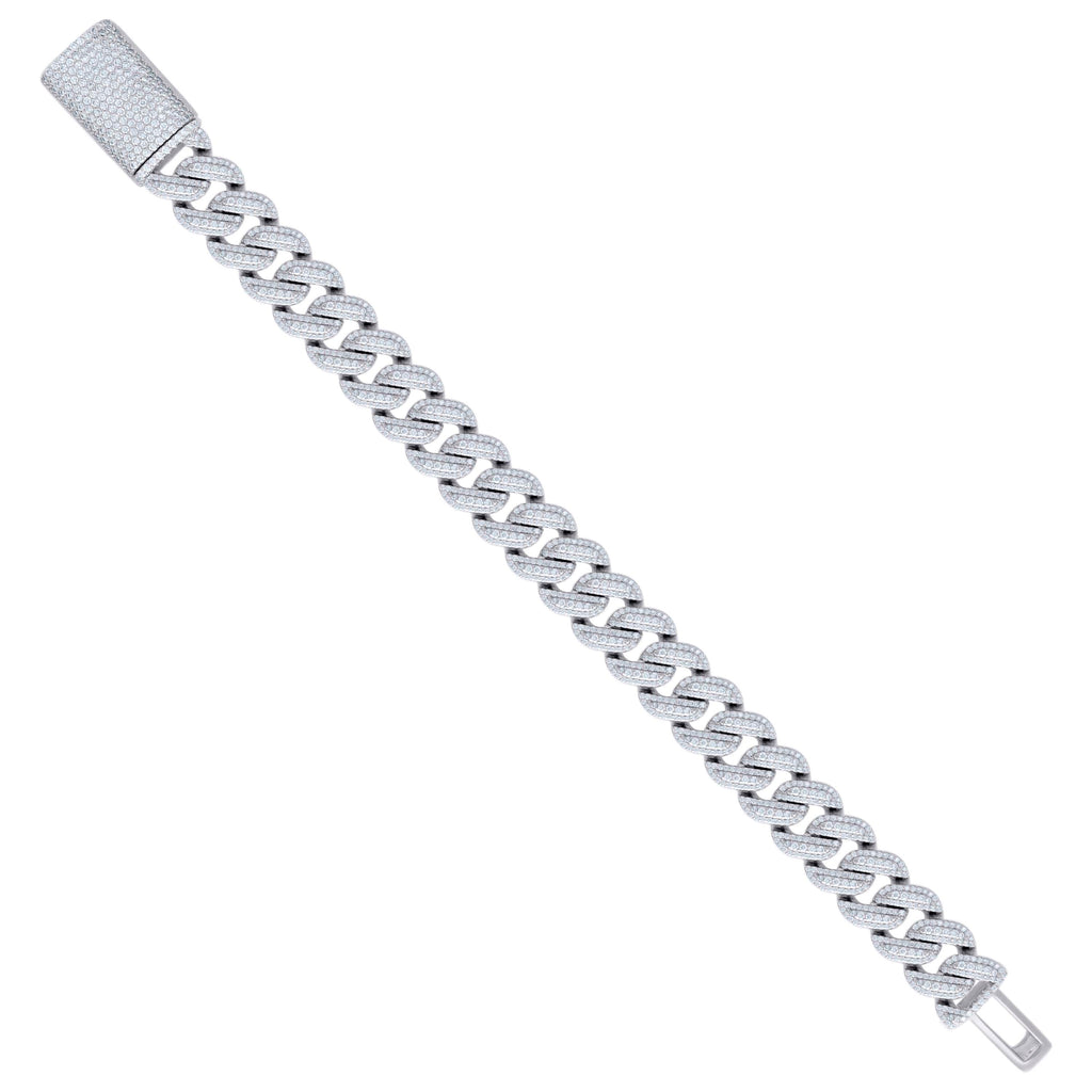 925 Sterling Silver 18.20ct Moissanite Miami Cuban Chain Bracelet 14mm 8.5 Inches