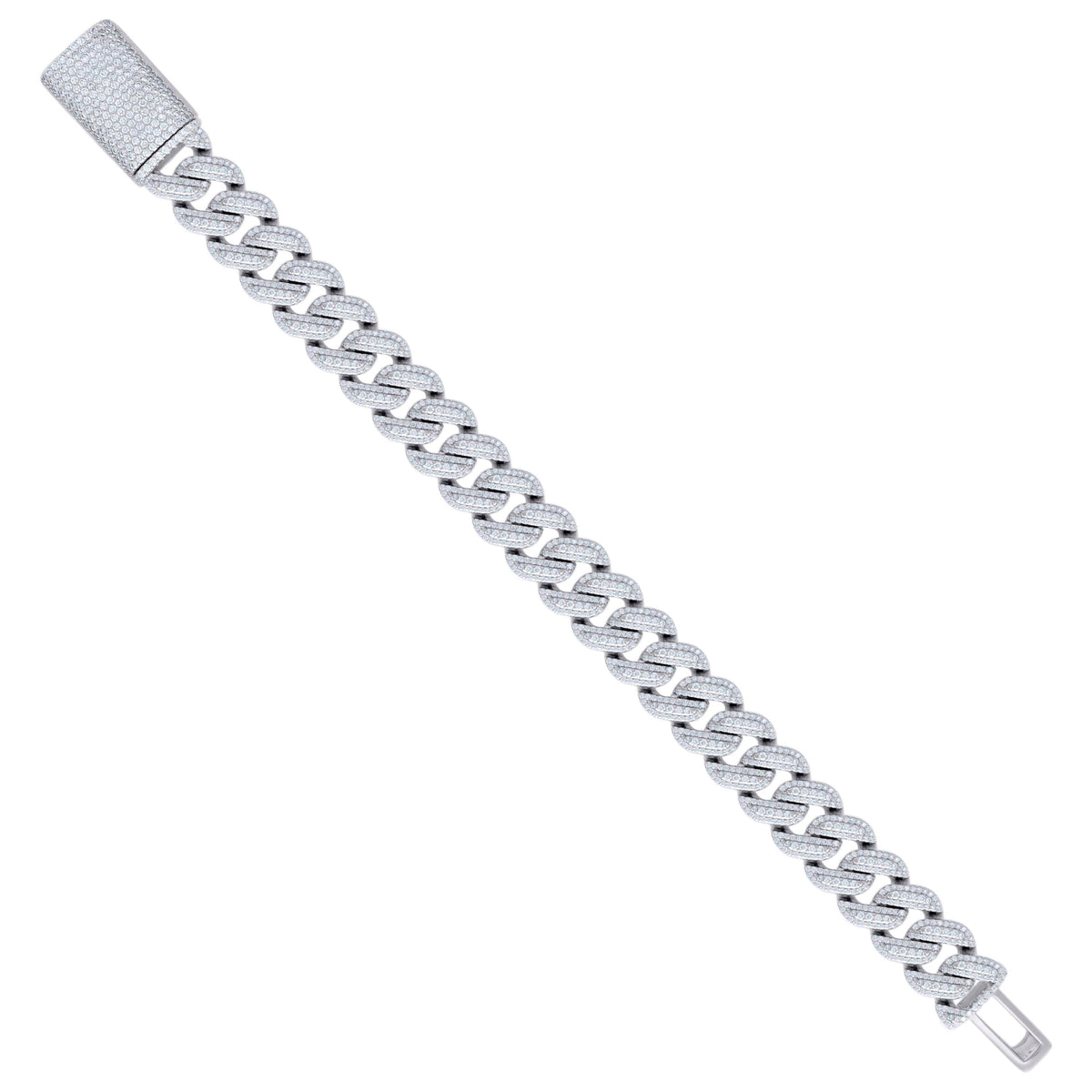 925 Sterling Silver 18.20ct Moissanite Miami Cuban Chain Bracelet 14mm 8.5 Inches