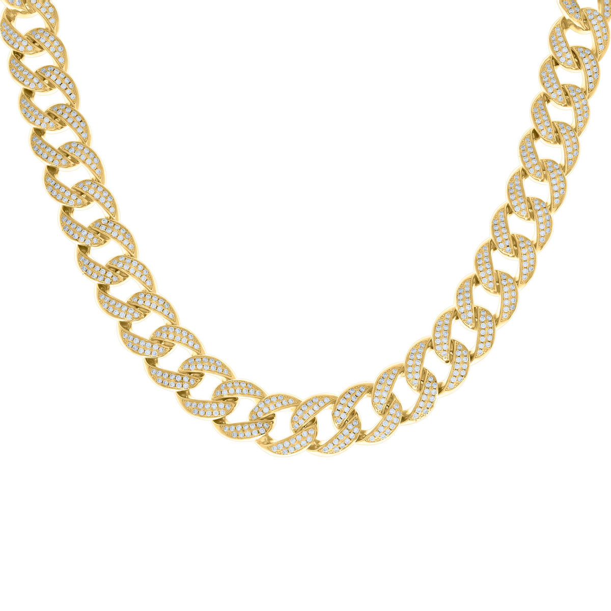 925 Sterling Silver Yellow-tone Moissanite Miami Cuban Chain 14mm