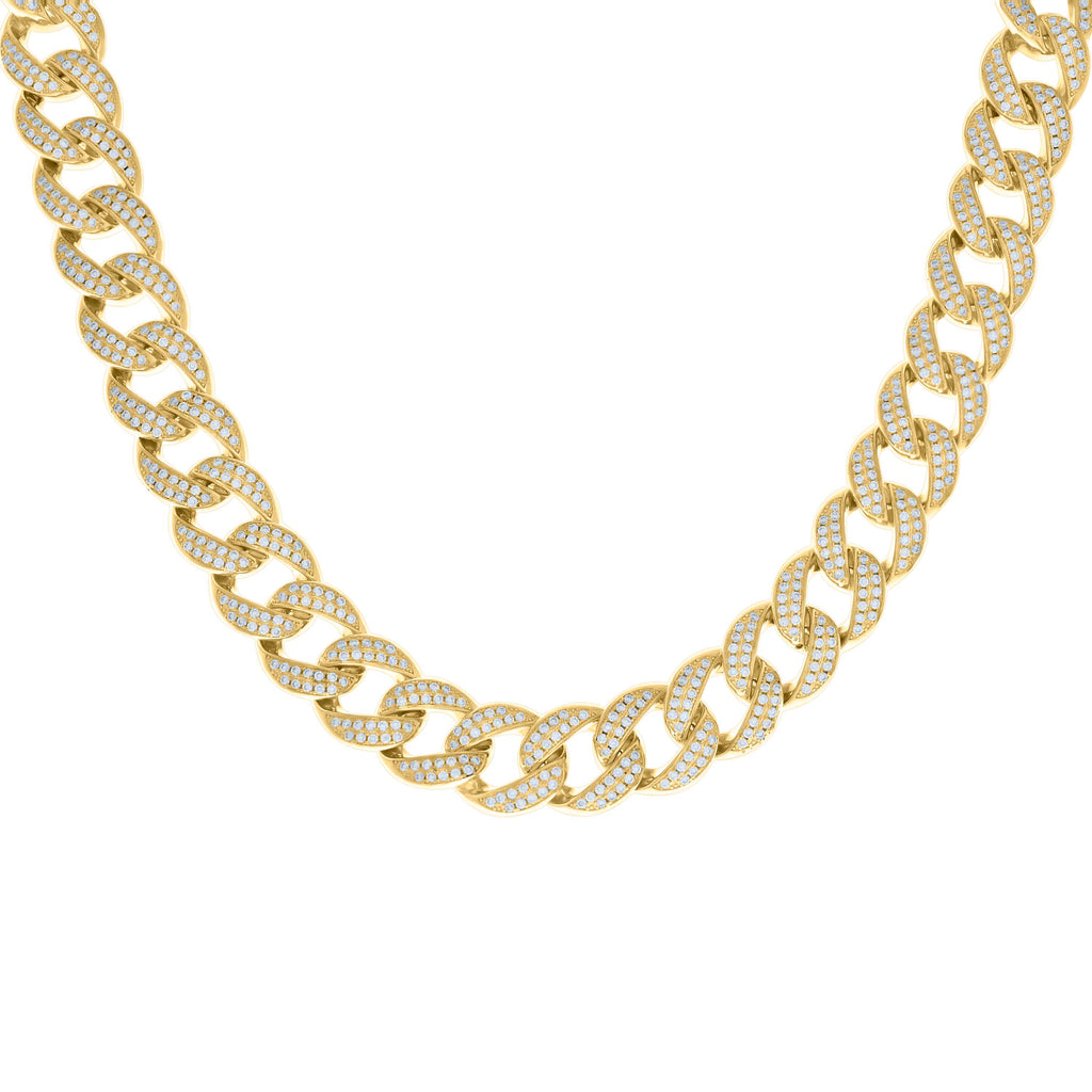 925 Sterling Silver Yellow-tone 7.72ct Moissanite Miami Cuban Chain Bracelet 14mm 9 Inches
