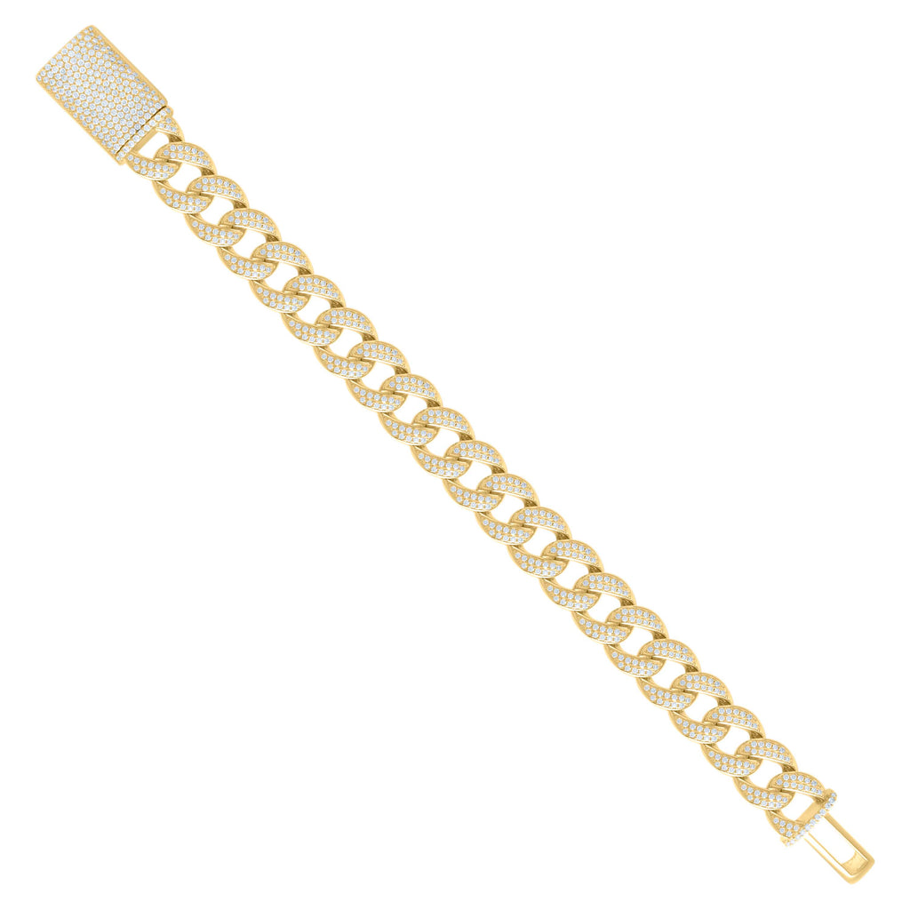 925 Sterling Silver Yellow-tone Moissanite Miami Cuban Chain 14mm