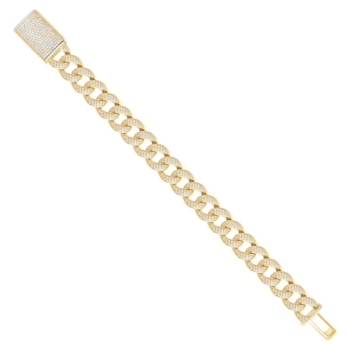 925 Sterling Silver Yellow-tone Moissanite Miami Cuban Chain 14mm