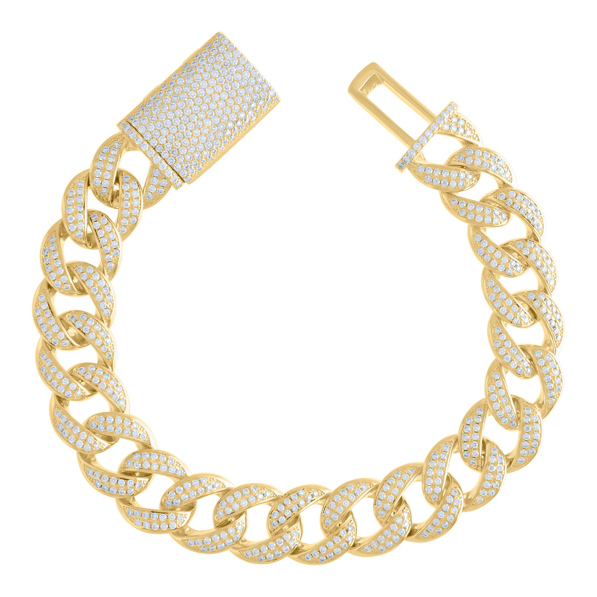 925 Sterling Silver Yellow-tone Moissanite Miami Cuban Chain 14mm