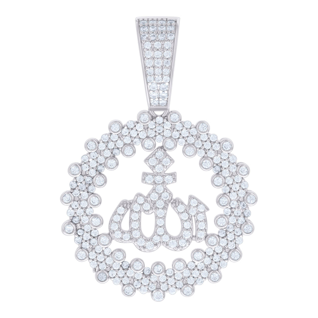 925 Sterling Silver Mens 1.88ct Moissanite ALLAH Symbol Religious Charm Pendant