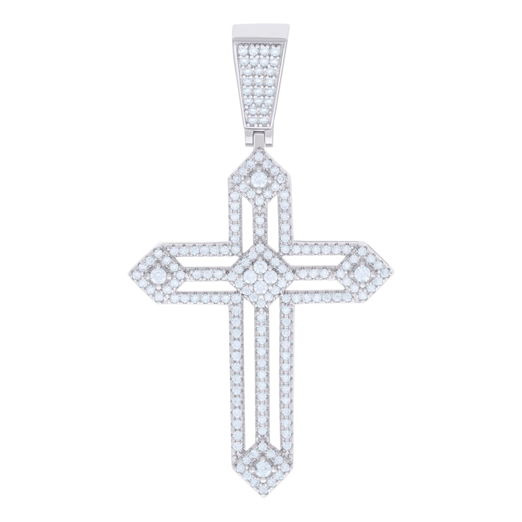 925 Sterling Silver Mens 1.51ct Moissanite Cross Religious Charm Pendant