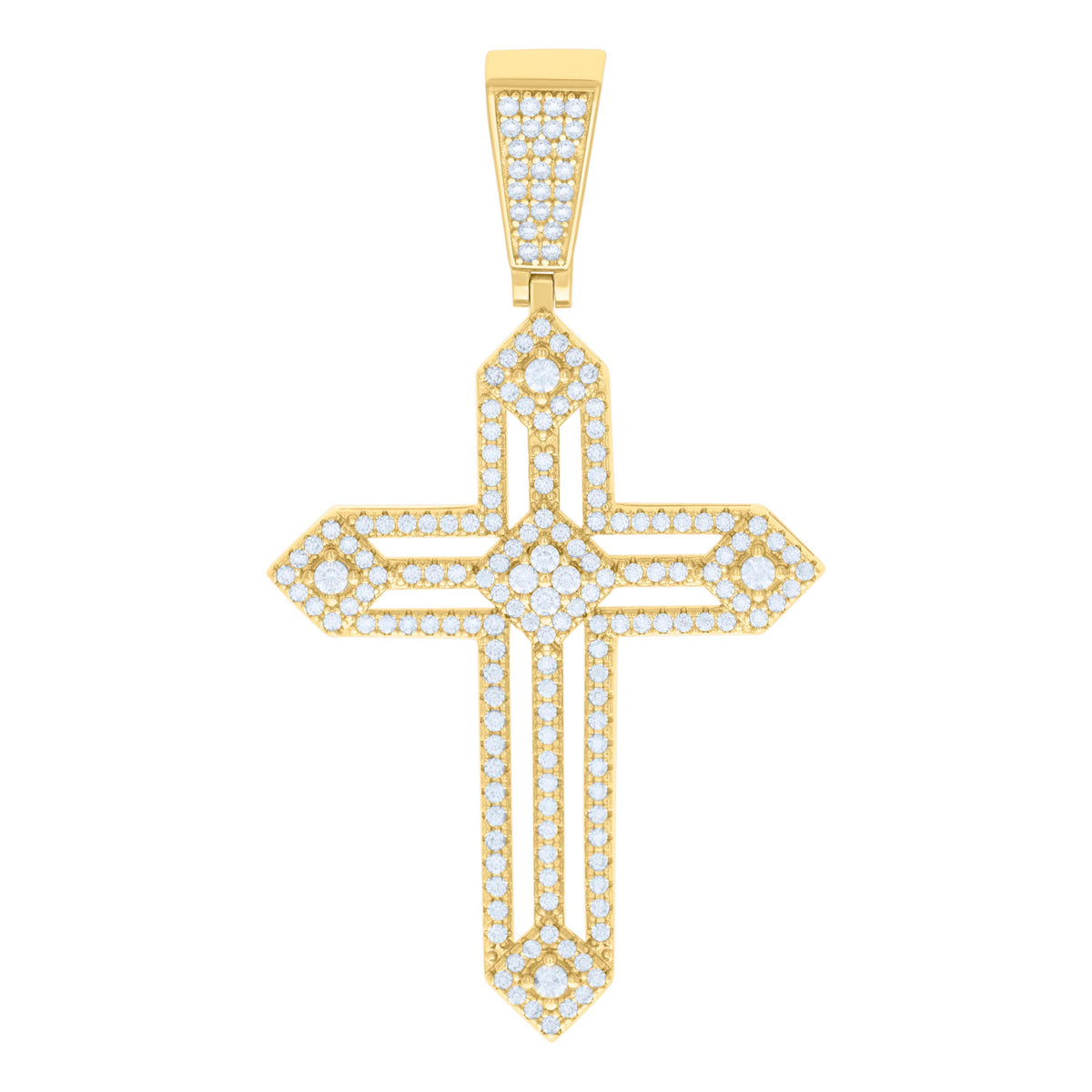 925 Sterling Silver Yellow-tone Mens 1.51ct Moissanite Cross Religious Charm Pendant