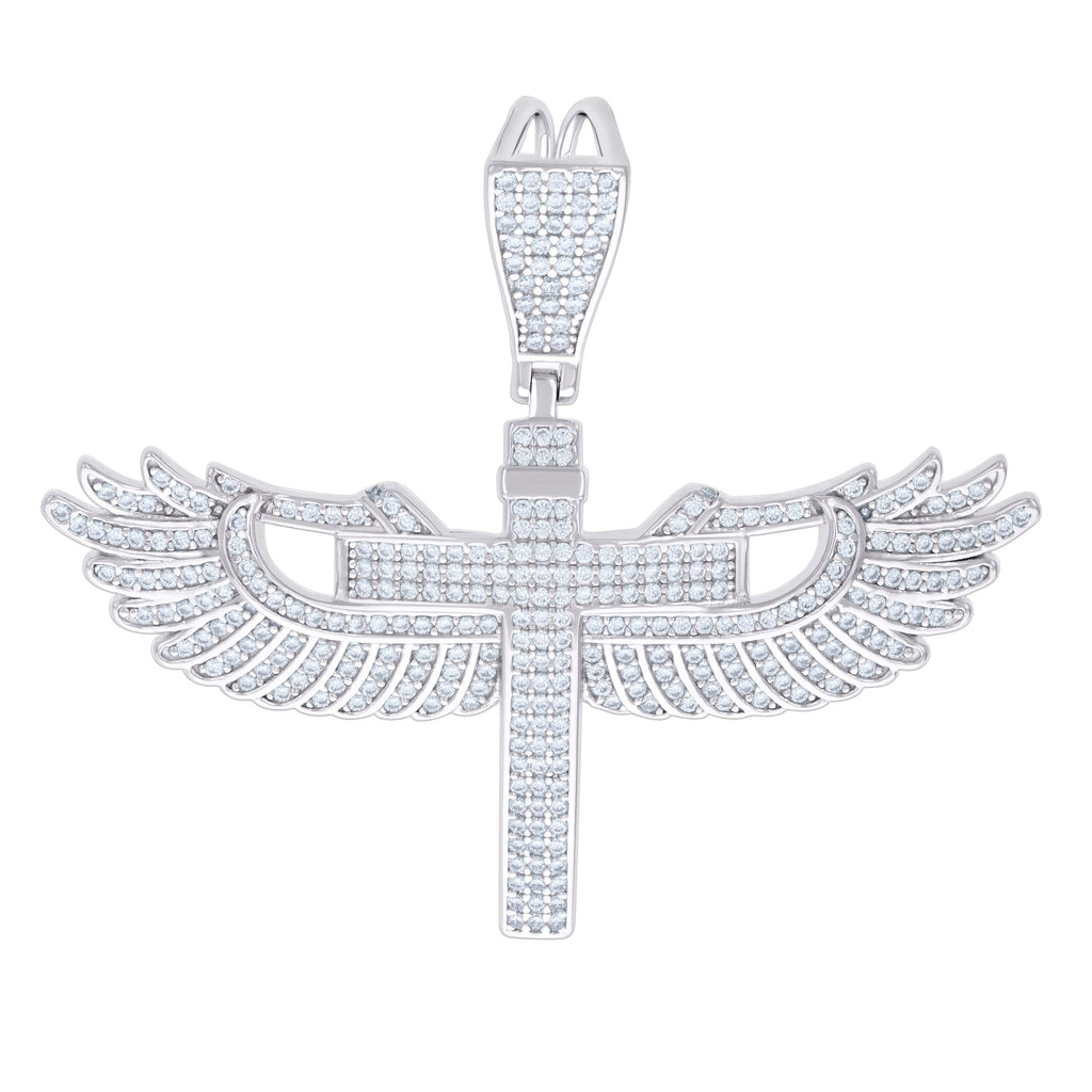 925 Sterling Silver Mens 1.74ct Moissanite Flying Cross Religious Charm Pendant