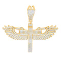 925 Sterling Silver Yellow-tone Mens 1.74ct Moissanite Flying Cross Religious Charm Pendant