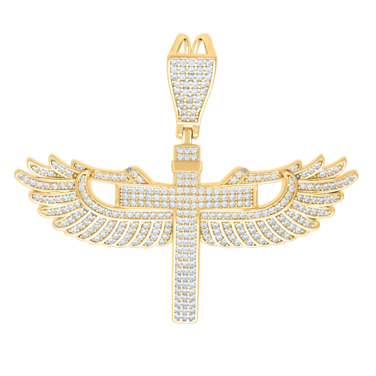 925 Sterling Silver Yellow-tone Mens 1.74ct Moissanite Flying Cross Religious Charm Pendant