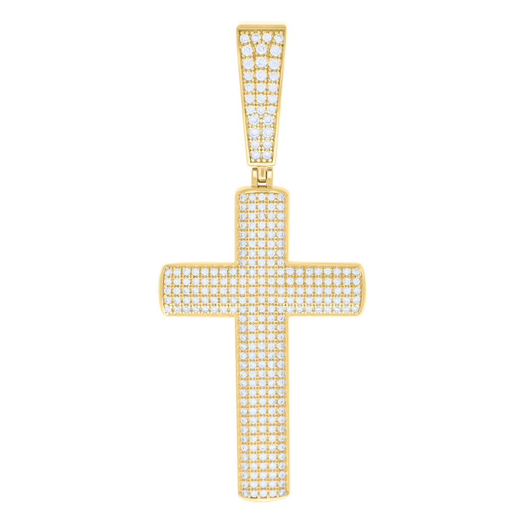 925 Sterling Silver Yellow-tone Mens 1.26ct Moissanite Cross Religious Charm Pendant