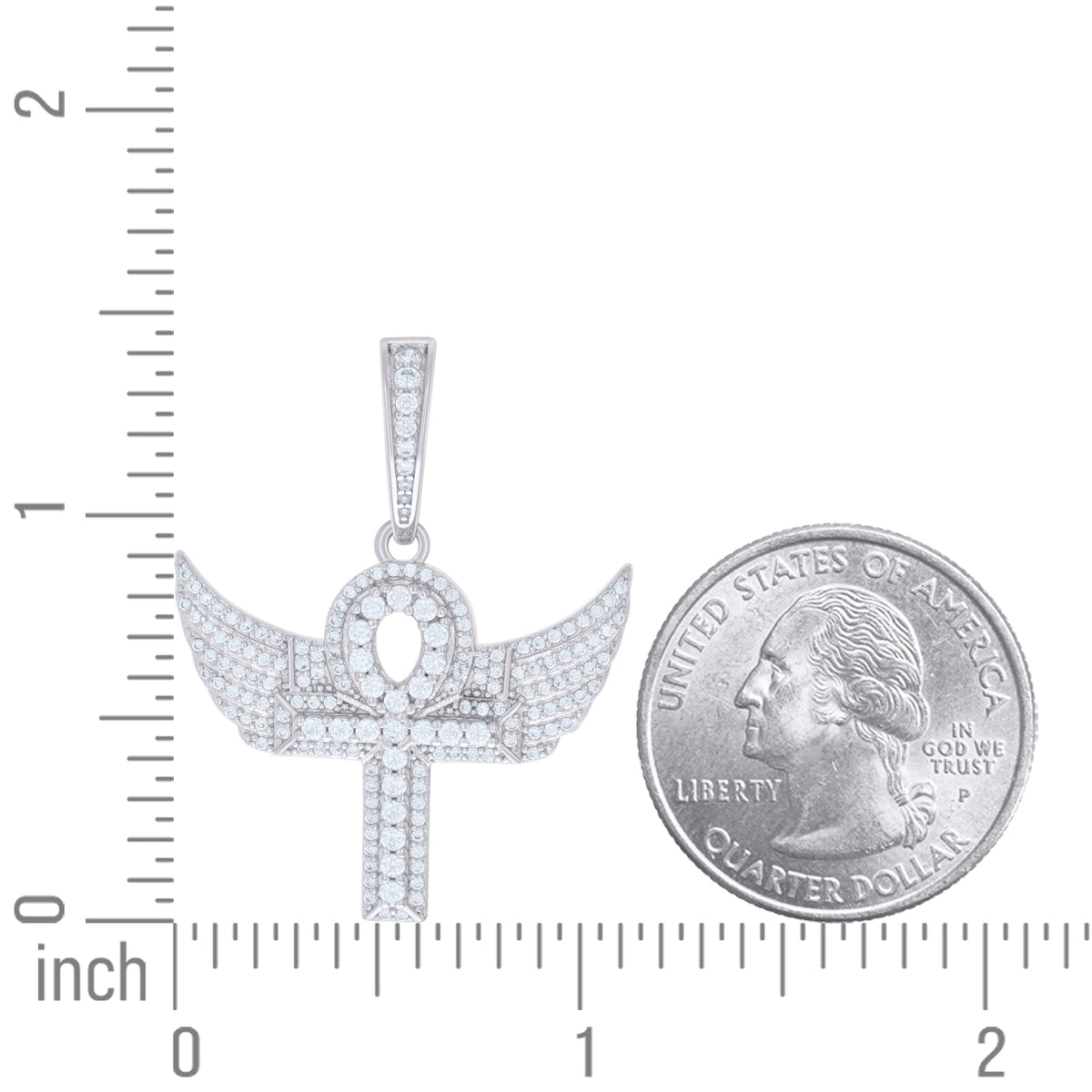 925 Sterling Silver Mens 1.09ct Moissanite Egyptian Flying Ankh Cross Religious Charm Pendant