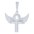 925 Sterling Silver Mens 1.09ct Moissanite Egyptian Flying Ankh Cross Religious Charm Pendant