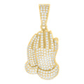 925 Sterling Silver Yellow-tone Mens 1.33ct Moissanite Praying Hands Symbol Religious Charm Pendant